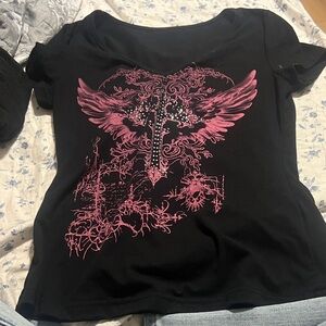 Women's Black Top with Pink Graphic Design